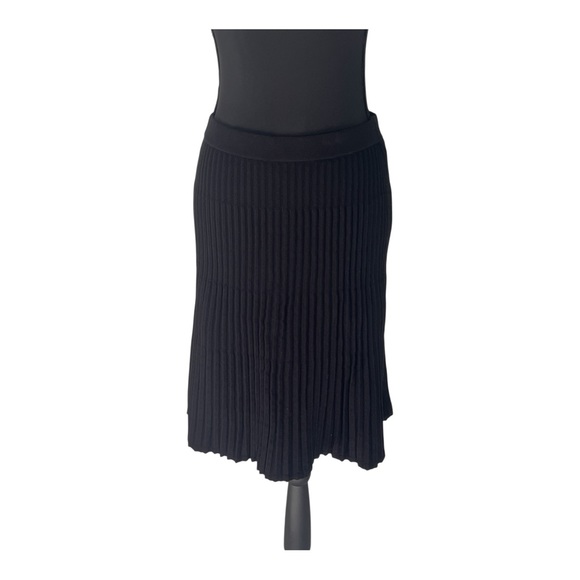 Anne Klein Women Stretchy‎ Viscose Knit pleated Black Ribbed Mini Skirt Size M-L - Picture 2 of 12
